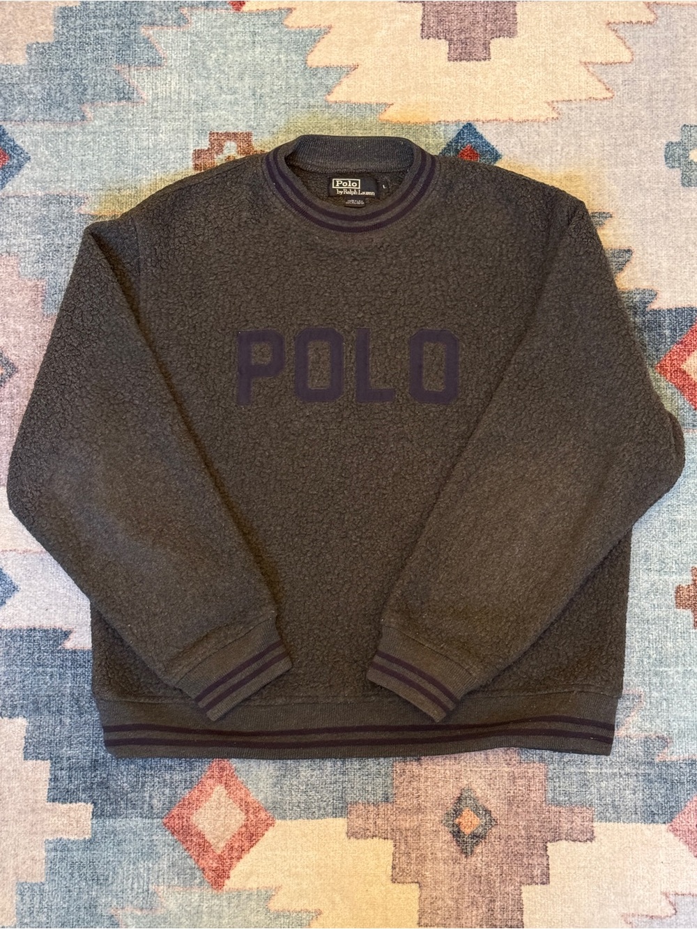 Vtg POLO Ralph Lauren 90's Fleece Sherpa Baggy Fit Sweatshirt Made in USA Sz L